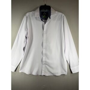 Tom Baine Mens White Performance Slim Fit Button Down Shirt Stretch L 16-16.5